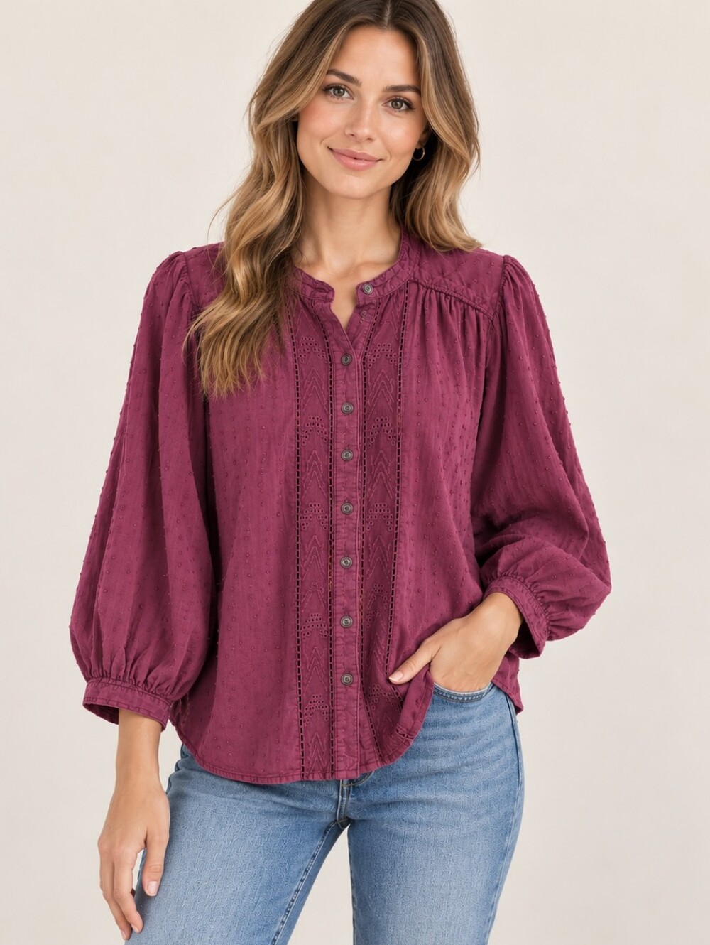 Pilcro Anthropologie Plum Cotton Boho Blouse